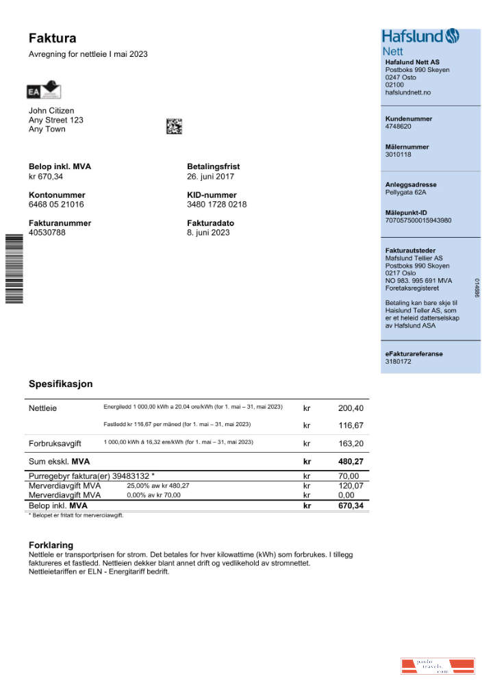 Norway Hafslund utility bill Word and PDF template